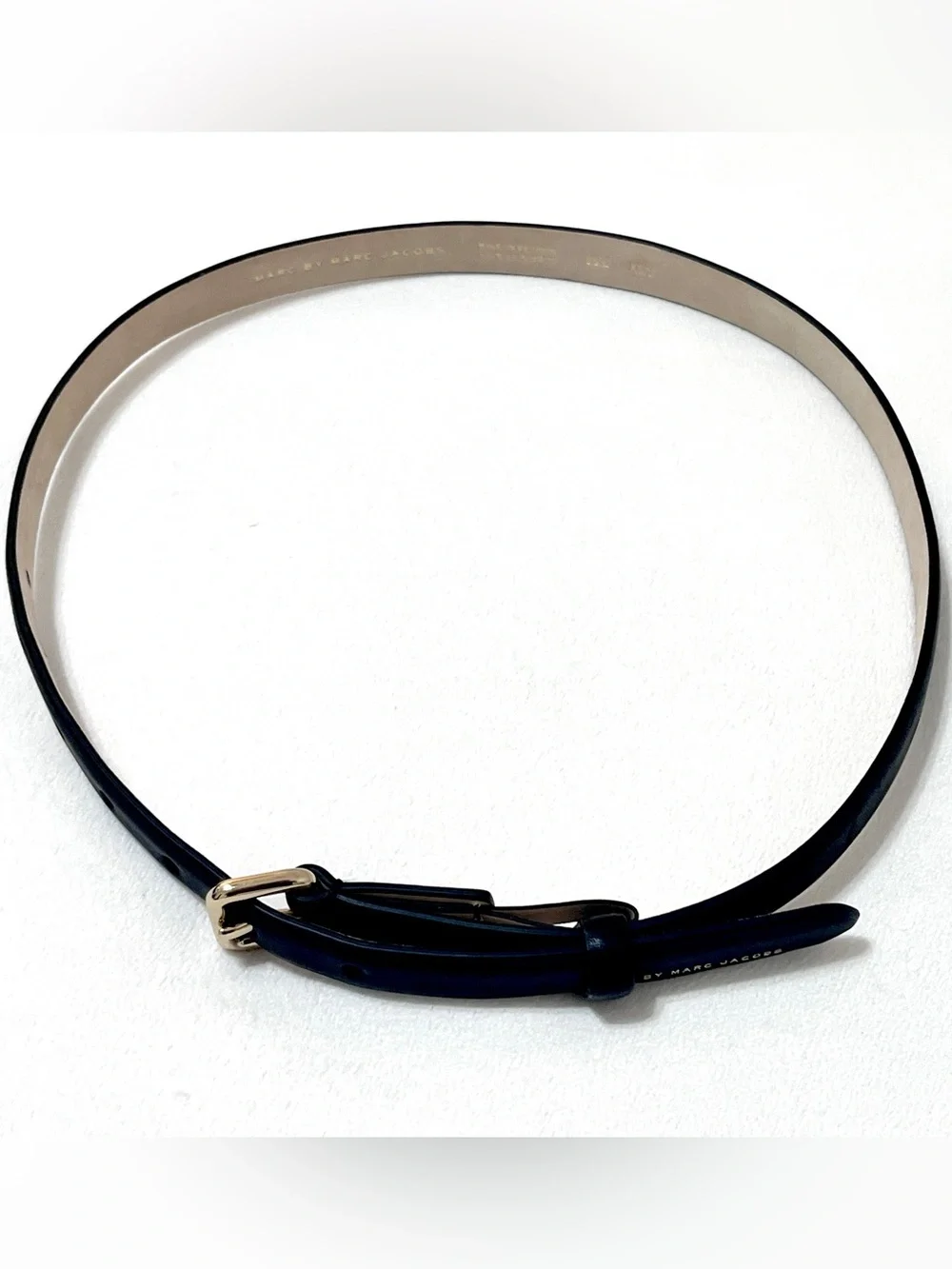 Marc by Marc Jacobs Black Leather Skinny Waist Belt Gold Hardware 36